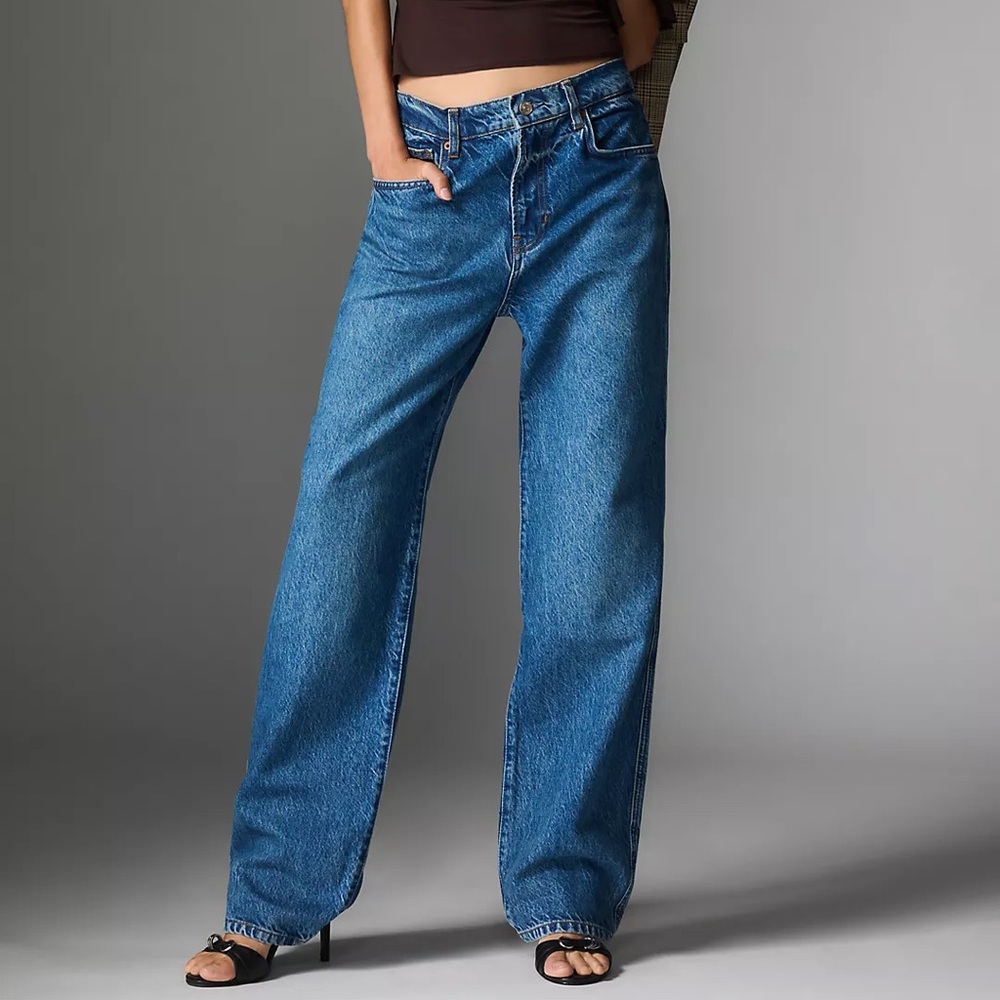 Reformation Val 90s Straight Leg Jeans Mid Rise Blue 32 Vintage Wash Rigid Denim